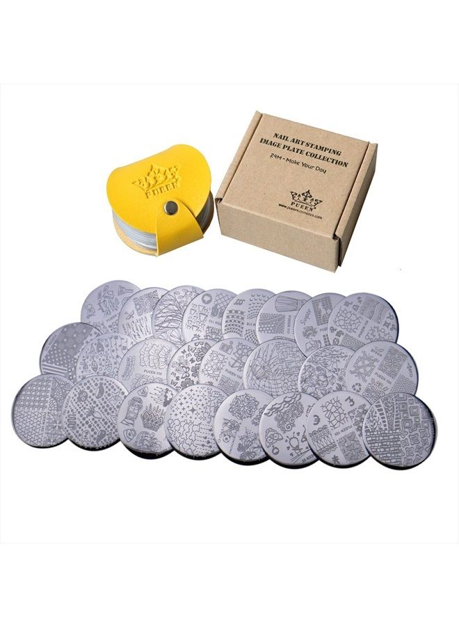 Nail Art Stamp Collection Set 24M - Make Your Day - NEWEST Unique Set of 24 Nailart Polish Stamping Manicure Image Plates Accessories Kit (Totaling 144 Images) with BONUS Storage Case-BH000510