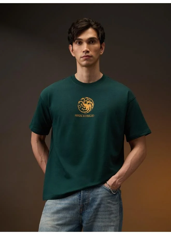 The Souled Store Men House Of Dragon: Fire Made Flesh Green Oversized T-Shirts