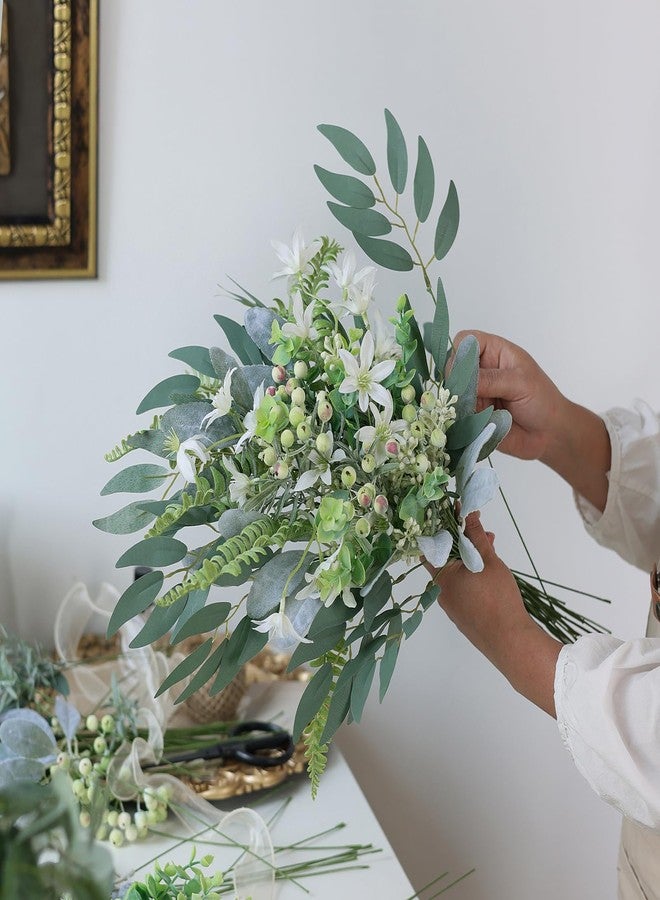 FOTEEWL 70 Pcs Artificial Greenery Stems Box Set,with 8 Kinds of Faux Plants and Fake Flowers for DIY Bridal Bouquets Wedding Floral Arrangement Table Centerpieces Decoration (Sage Green & White) - Image 3