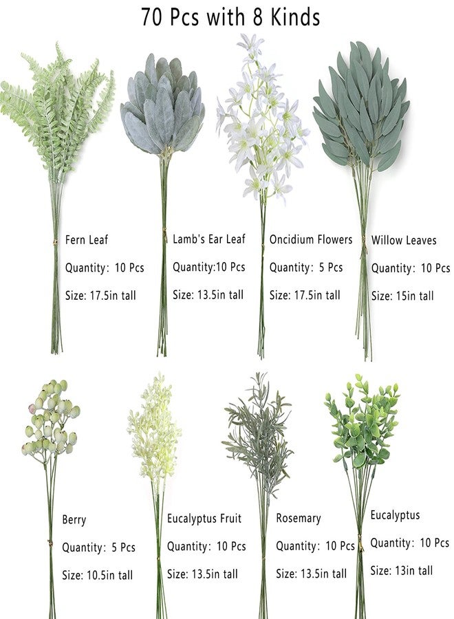 FOTEEWL 70 Pcs Artificial Greenery Stems Box Set,with 8 Kinds of Faux Plants and Fake Flowers for DIY Bridal Bouquets Wedding Floral Arrangement Table Centerpieces Decoration (Sage Green & White) - Image 2
