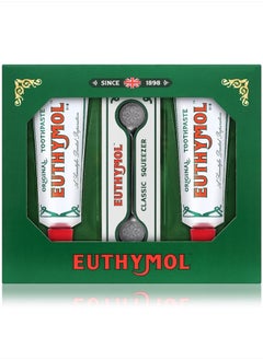 Euthymol EUTHYMOL Original Toothpaste Set (Gift Set, 3.7fl oz*2, Sqeezer Set) - Fluoride-Free for Sensitive Teeth & Gum. Bad Breath, Cavity Prevention, 12-Hour Long Lasting Freshness with Wintergreen  - Image 1