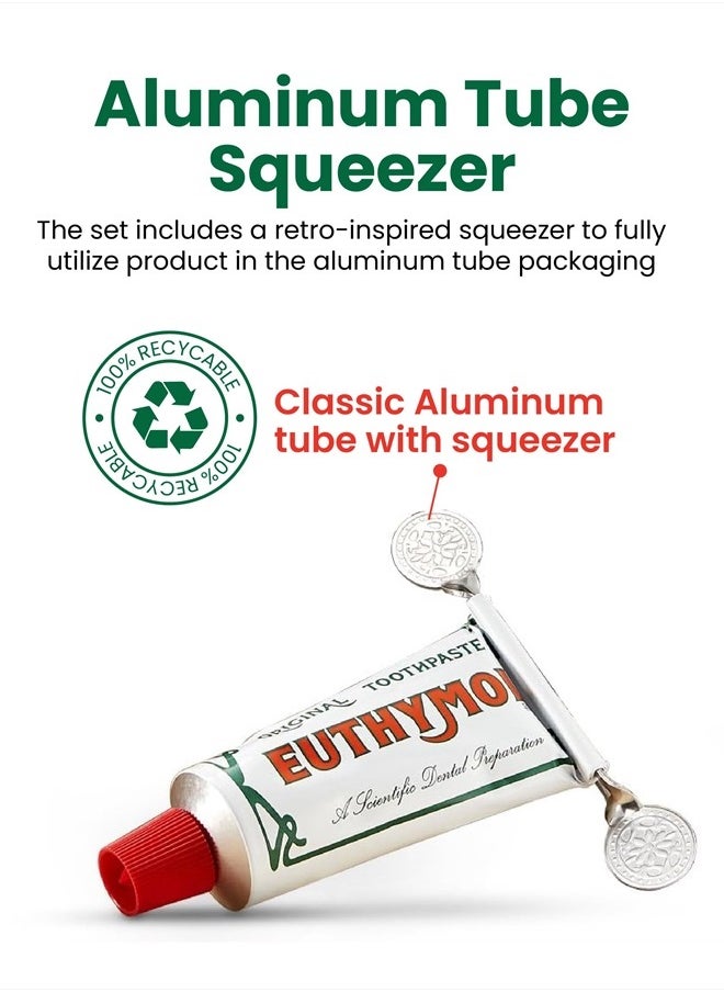 Euthymol EUTHYMOL Original Toothpaste Set (Gift Set, 3.7fl oz*2, Sqeezer Set) - Fluoride-Free for Sensitive Teeth & Gum. Bad Breath, Cavity Prevention, 12-Hour Long Lasting Freshness with Wintergreen  - Image 5