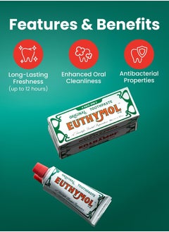 Euthymol EUTHYMOL Original Toothpaste Set (Gift Set, 3.7fl oz*2, Sqeezer Set) - Fluoride-Free for Sensitive Teeth & Gum. Bad Breath, Cavity Prevention, 12-Hour Long Lasting Freshness with Wintergreen  - Image 4