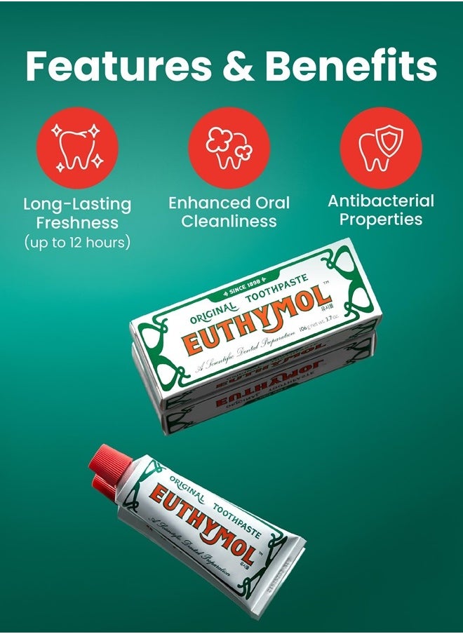 Euthymol EUTHYMOL Original Toothpaste Set (Gift Set, 3.7fl oz*2, Sqeezer Set) - Fluoride-Free for Sensitive Teeth & Gum. Bad Breath, Cavity Prevention, 12-Hour Long Lasting Freshness with Wintergreen  - Image 4