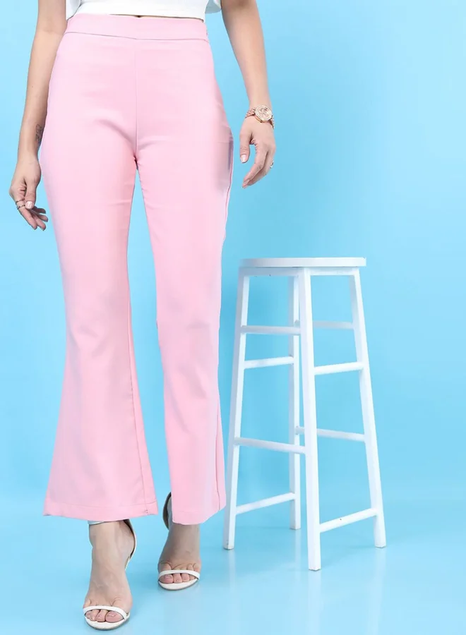 Freehand Freehand Women Pink Flared Pants with Side Zip