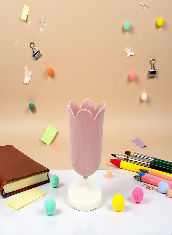 Czhotg Pink Plastic Tulip Pen Holder Cute Pens Cup for Desk Pen Brush Organizer Office Stationery Supplies Home Decor Desk Supplies Holders and Dispensers, Pencil Holders - Image 2