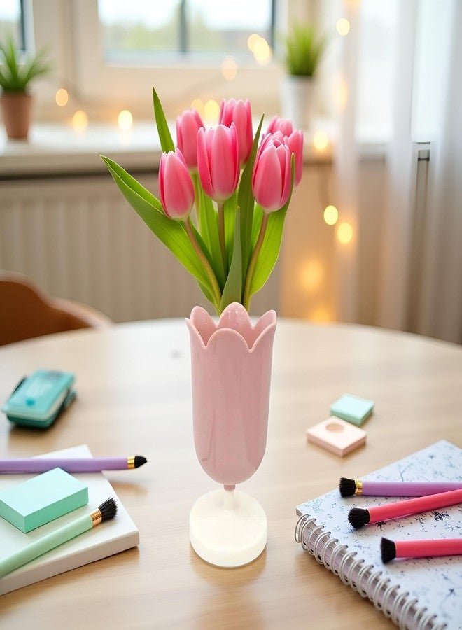 Czhotg Pink Plastic Tulip Pen Holder Cute Pens Cup for Desk Pen Brush Organizer Office Stationery Supplies Home Decor Desk Supplies Holders and Dispensers, Pencil Holders - Image 4
