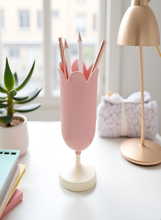 Czhotg Pink Plastic Tulip Pen Holder Cute Pens Cup for Desk Pen Brush Organizer Office Stationery Supplies Home Decor Desk Supplies Holders and Dispensers, Pencil Holders - Image 3