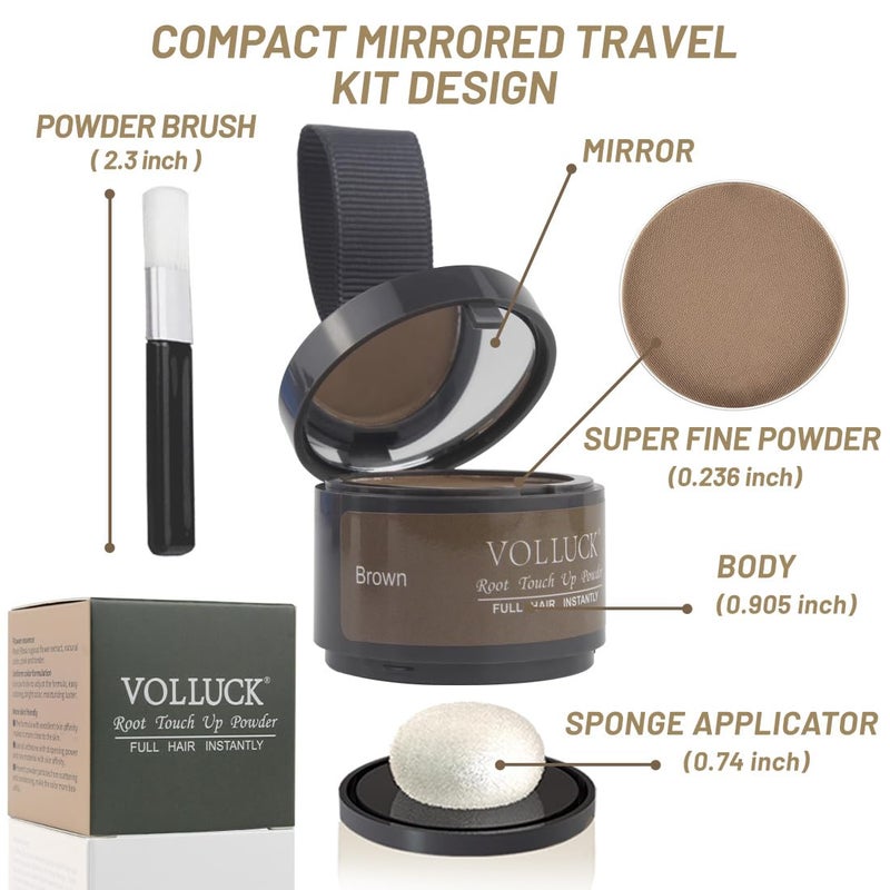 VOLLUCK Root Touch up Powder, Instant Hairline Powder for Thinning Areas and Gray Hair Coverage, Natural and Non-greasy Root Cover up for Women and Men (Brown, 0.14 Ounce) - Image 2