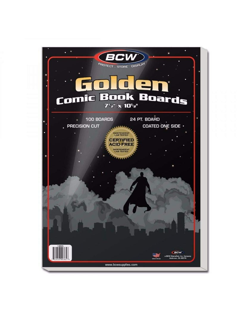 BCW Golden Age Comic Backing Boards - 100 Pack | Certified Acid-Free Comic Book Storage | 7 1/2 x 10 1/2 Inch Dimensions | Archival-Quality Boards for Comic Book Collection Protection - Image 1