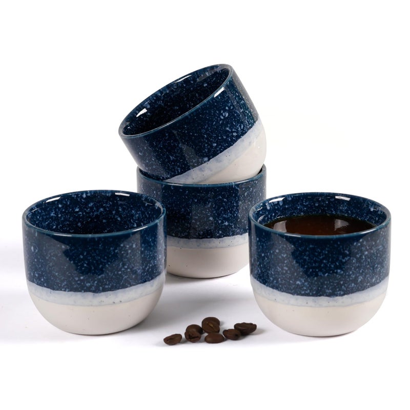 ZEBERBO Ceramic Espresso Cups Set of 4, Double Walled Espresso Coffee Mugs for Nespresso Cups, Special glazed Demitasse Cups Coffee Cup for Machine (Blue) - Image 1
