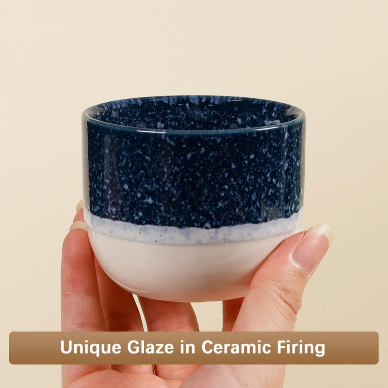 ZEBERBO Ceramic Espresso Cups Set of 4, Double Walled Espresso Coffee Mugs for Nespresso Cups, Special glazed Demitasse Cups Coffee Cup for Machine (Blue) - Image 5