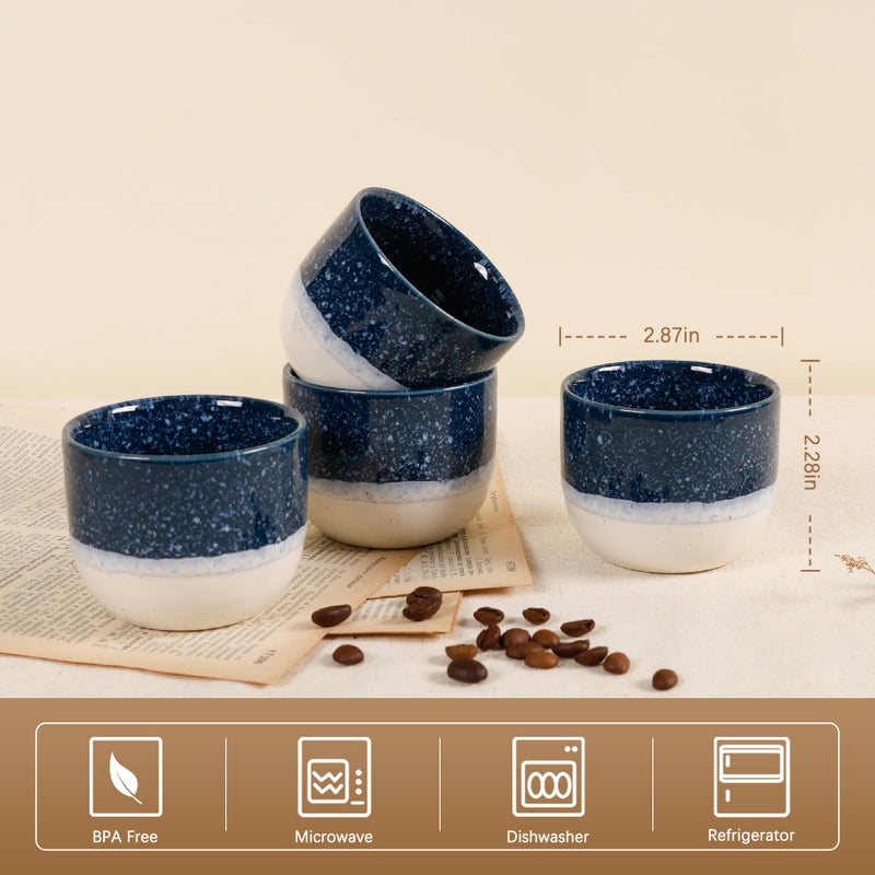 ZEBERBO Ceramic Espresso Cups Set of 4, Double Walled Espresso Coffee Mugs for Nespresso Cups, Special glazed Demitasse Cups Coffee Cup for Machine (Blue) - Image 4