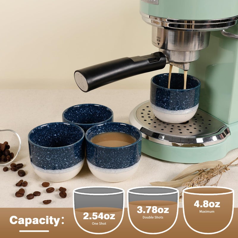 ZEBERBO Ceramic Espresso Cups Set of 4, Double Walled Espresso Coffee Mugs for Nespresso Cups, Special glazed Demitasse Cups Coffee Cup for Machine (Blue) - Image 3