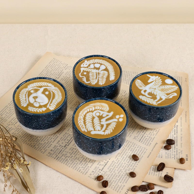 ZEBERBO Ceramic Espresso Cups Set of 4, Double Walled Espresso Coffee Mugs for Nespresso Cups, Special glazed Demitasse Cups Coffee Cup for Machine (Blue) - Image 2