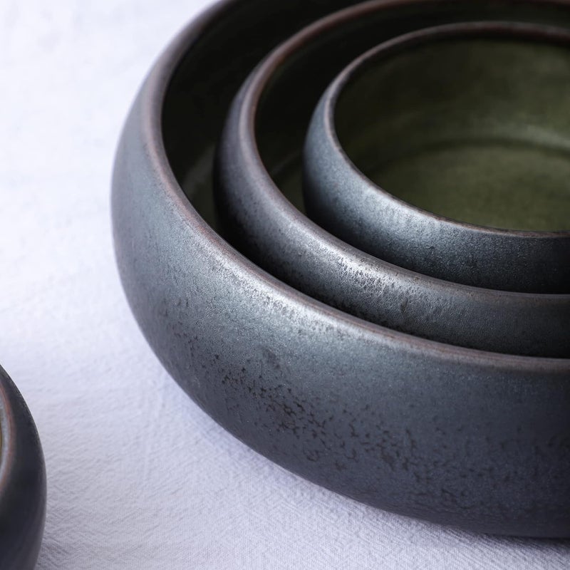 Uaral Ceramic Salad Bowls Set18 Ounce Black Shallow Bowl Set for PastaDessert or Appetizer65inchSet of 2Black and Green - Image 4
