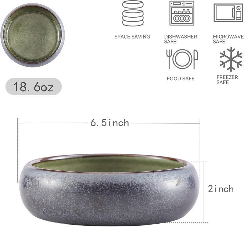 Uaral Ceramic Salad Bowls Set18 Ounce Black Shallow Bowl Set for PastaDessert or Appetizer65inchSet of 2Black and Green - Image 5
