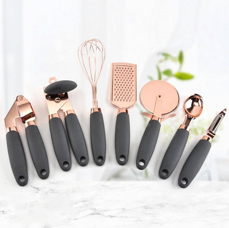 Stainless Steel Cooking Utensils: 7-Pack Black Copper-Plated Set - Anti-Slip Grip Modern Kitchenware for Home Kitchen, Outdoor Dining & Bar Use - Image 3