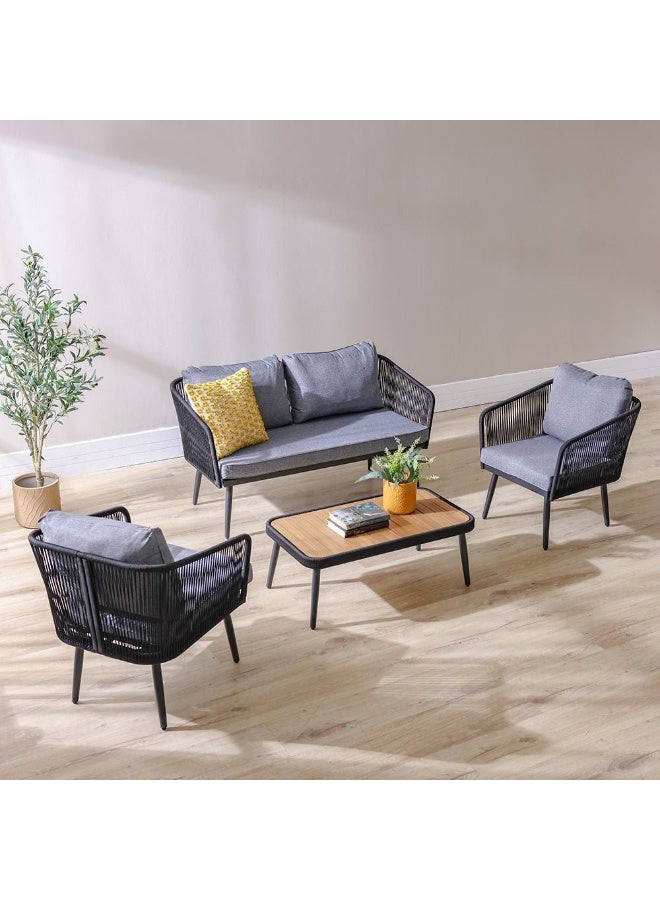 DANUBE HOME Cloud 4-Seater Outdoor Sofa Set - Grey | Durable Galvanized Steel with Rope Detailing | Includes 2 Single Sofas, 2-Seater & Table | 1-Year Warranty | Ideal for Patios & Gardens - Image 1