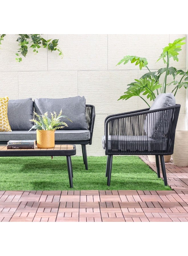 DANUBE HOME Cloud 4-Seater Outdoor Sofa Set - Grey | Durable Galvanized Steel with Rope Detailing | Includes 2 Single Sofas, 2-Seater & Table | 1-Year Warranty | Ideal for Patios & Gardens - Image 4