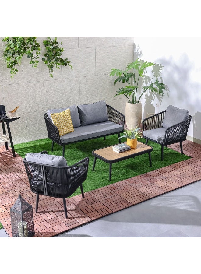 DANUBE HOME Cloud 4-Seater Outdoor Sofa Set - Grey | Durable Galvanized Steel with Rope Detailing | Includes 2 Single Sofas, 2-Seater & Table | 1-Year Warranty | Ideal for Patios & Gardens - Image 2