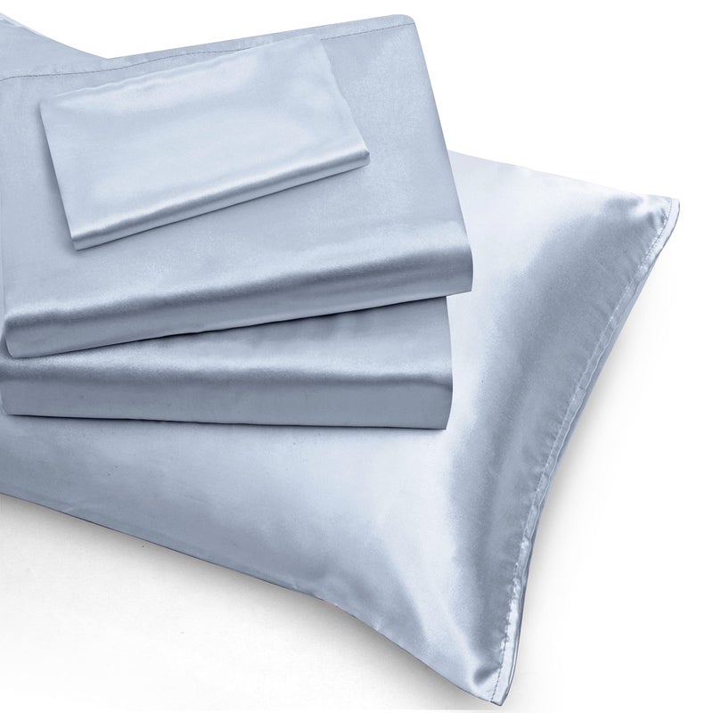 Homiest 4pcs Extra Deep Pocket Satin Sheets King Size Bed Set  18-24 Inch Deep Pocket Bed Sheets Baby Blue Satin Sheet Set  Silky Satin Bedding Set Luxury Fitted Sheet Set Fits Ultra Deep Mattress - Image 5
