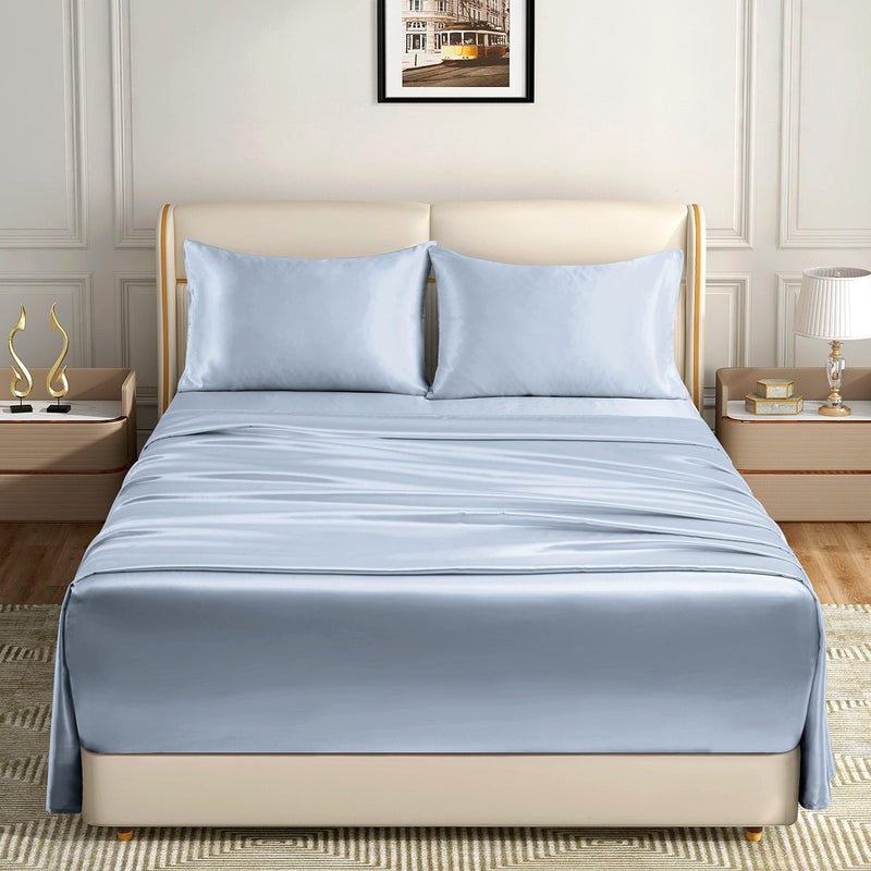 Homiest 4pcs Extra Deep Pocket Satin Sheets King Size Bed Set  18-24 Inch Deep Pocket Bed Sheets Baby Blue Satin Sheet Set  Silky Satin Bedding Set Luxury Fitted Sheet Set Fits Ultra Deep Mattress - Image 2