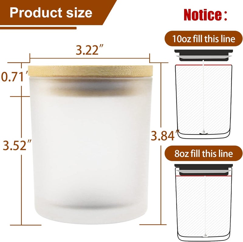 CONNOO 12Pack 10 oz Frosted Glass Candle Jars with Bamboo Lids for Making Candles Empty Candle Tins with Wooden Lids, Bulk Clean Candle Containers - Dishwasher Safe - Image 2