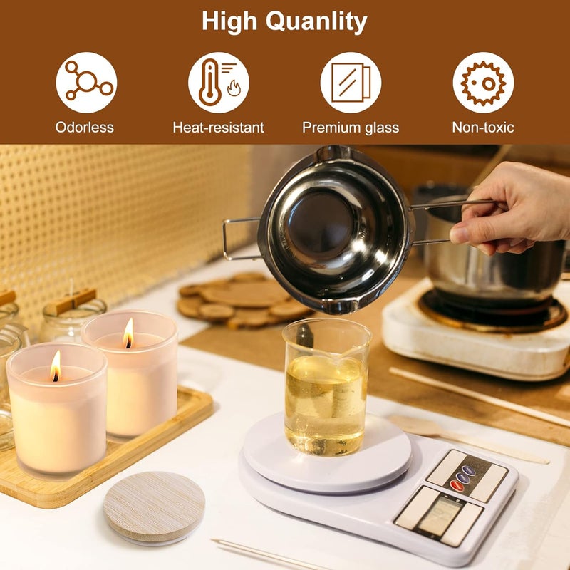 CONNOO 12Pack 10 oz Frosted Glass Candle Jars with Bamboo Lids for Making Candles Empty Candle Tins with Wooden Lids, Bulk Clean Candle Containers - Dishwasher Safe - Image 4