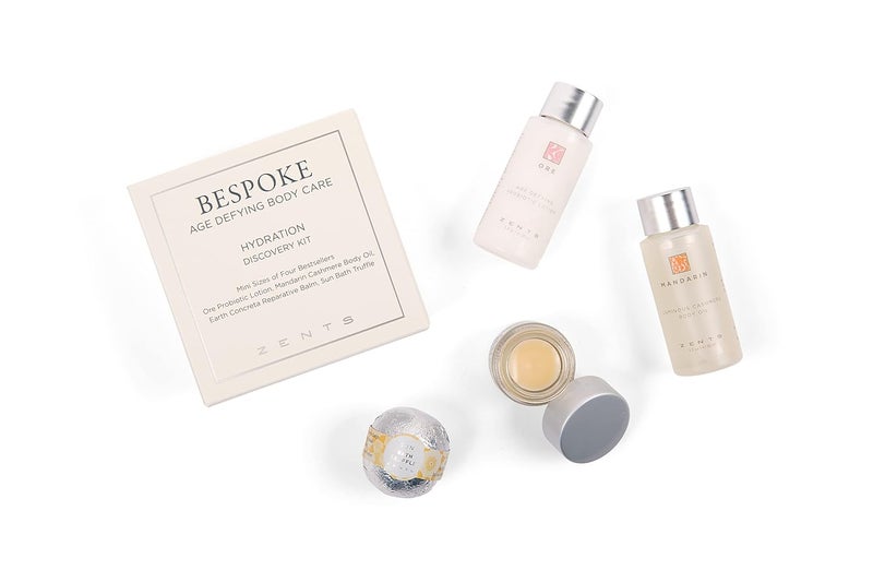 Zents Hydration 4pc Mini Set Age defying Best Sellers Hydration Kit with Ore Probiotic Lotion Mandarin Body Oil Earth Reparative Balm Sun Bath Bomb - Image 2