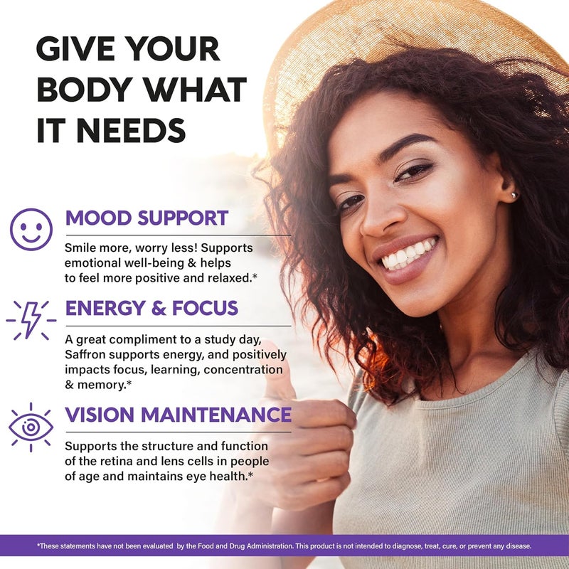 NUTRAHARMONY Natural Saffron Supplements  Pure Saffron Extract 885 mg  Made in USA  Mood  Focus  Vision  Energy Support  Eye Health for Women  Men  NonGMO Vegan Pills  180 Powder Capsules - Image 3