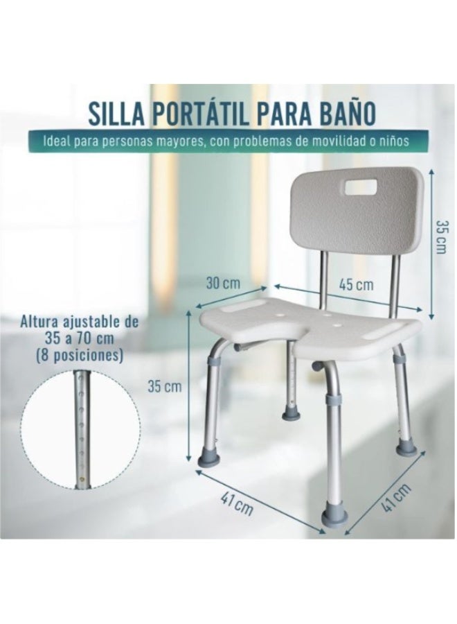 U Shape Shower Chair with Removable Backrest and Armrests Height Adjustable - Image 3