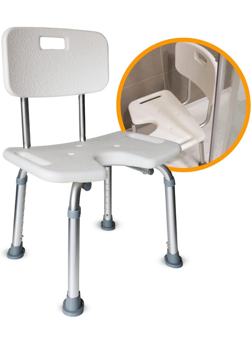 U Shape Shower Chair with Removable Backrest and Armrests Height Adjustable - Image 1