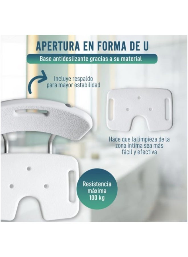 U Shape Shower Chair with Removable Backrest and Armrests Height Adjustable - Image 2