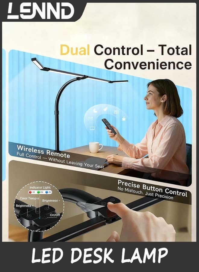 LENND 106cm LED Desk Lamp with Clamp, Architect Desk Light with Remote, Adjustable 4-Segment Bar, 1800LM Bright, Eye-Caring Desk Lamp for Home Office, Reading, Study, Dual Monitors, Workbench - Image 5