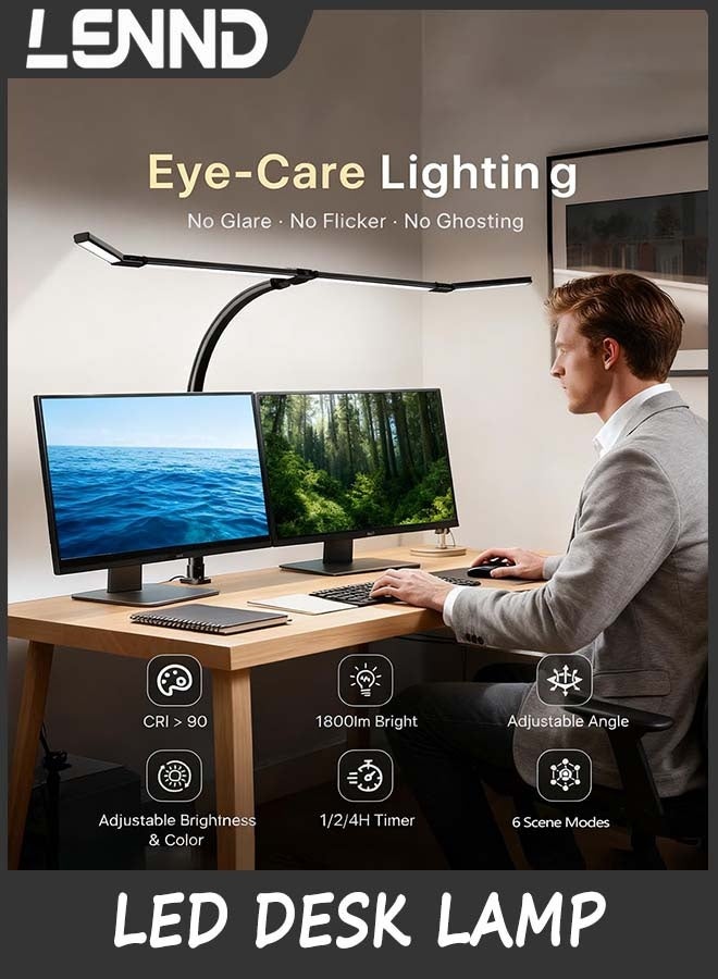 LENND 106cm LED Desk Lamp with Clamp, Architect Desk Light with Remote, Adjustable 4-Segment Bar, 1800LM Bright, Eye-Caring Desk Lamp for Home Office, Reading, Study, Dual Monitors, Workbench - Image 4