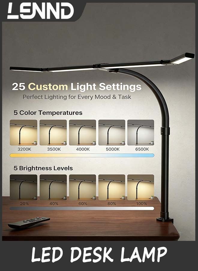 LENND 106cm LED Desk Lamp with Clamp, Architect Desk Light with Remote, Adjustable 4-Segment Bar, 1800LM Bright, Eye-Caring Desk Lamp for Home Office, Reading, Study, Dual Monitors, Workbench - Image 2