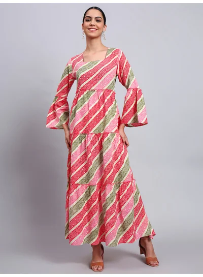 Alaya Women Printed Cotton Jalabiya with Bell Sleeves & Square Neckline-AL4050
