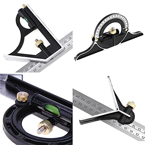 Terizger Square Angle Ruler,3Pcs/Set 300mm Stainless Steel t Square Ruler Adjustable Sliding Combination & Protractor Level Measure Measuring Set - Image 2