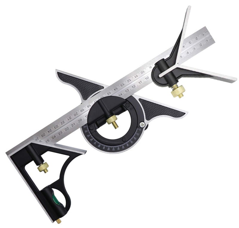 Terizger Square Angle Ruler,3Pcs/Set 300mm Stainless Steel t Square Ruler Adjustable Sliding Combination & Protractor Level Measure Measuring Set - Image 1