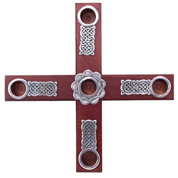 Cathedral Art Celtic Knot Wood Cross Advent Wreath Candle Holder, 8-Inch Diameter, Brown, Model:AD133 - Image 4
