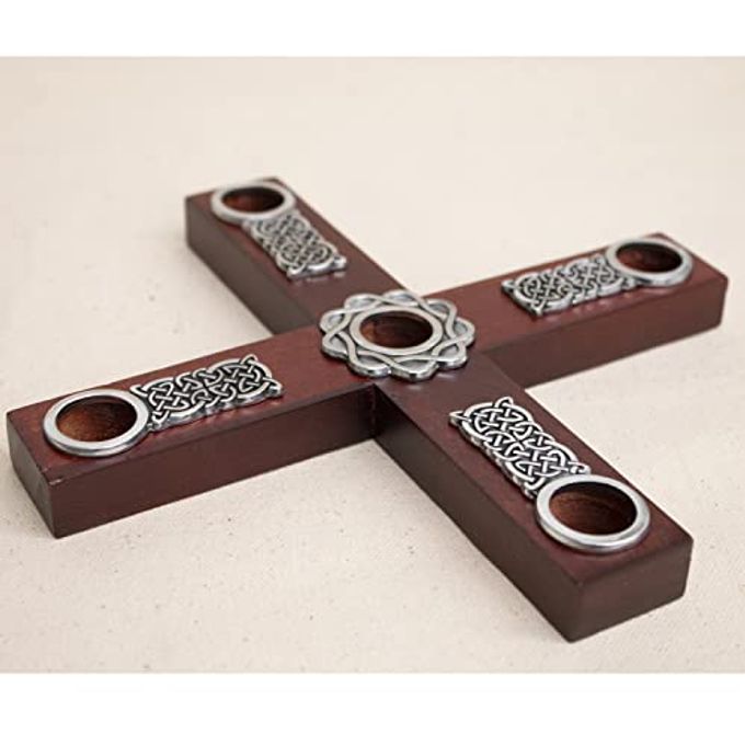 Cathedral Art Celtic Knot Wood Cross Advent Wreath Candle Holder, 8-Inch Diameter, Brown, Model:AD133 - Image 2