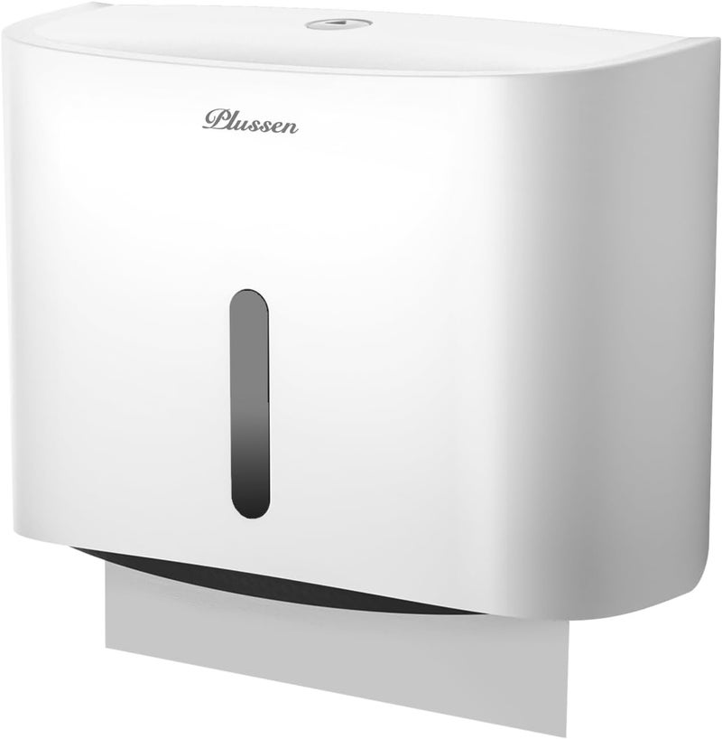 PLUSSEN Paper Towel Dispenser Wall Mount, Adhesive No Drilling Multifold Trifold Cfold Commercial Hand Towel Dispenser,White-PN6015 - Image 1