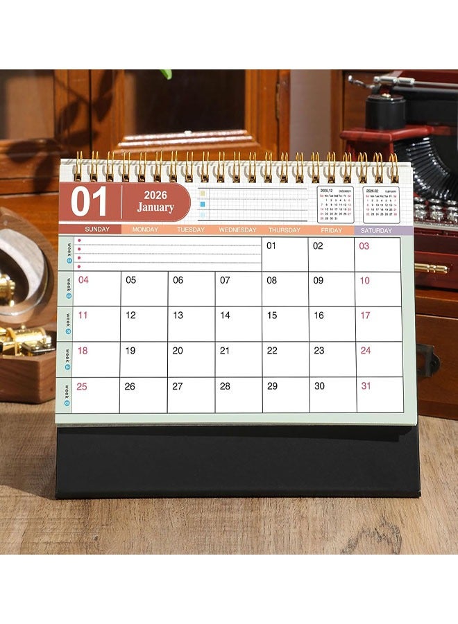 Desk Calendar 2026, Standing Flip Desktop Calendar from July 2025 to December 2026, Metal Ring Twin-Wire Binding 18 Months Medium Desk Calendar for Home Office School - Image 4