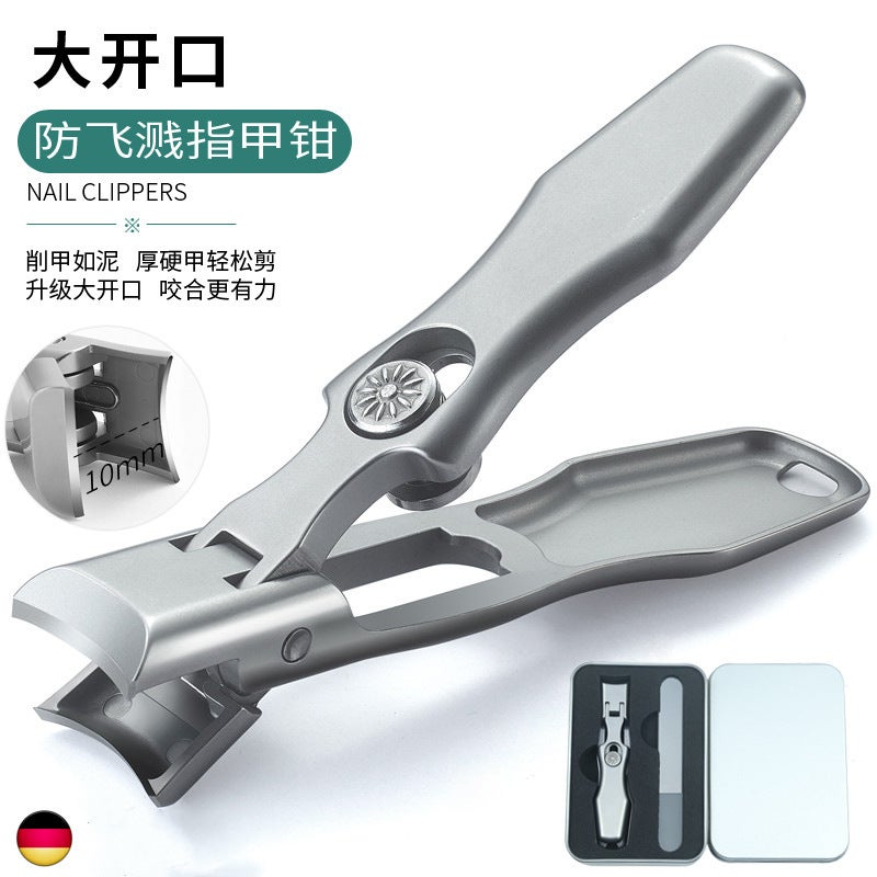 Nail Clippers German Large Anti-Splash Stainless Steel Large Opening Nail Clippers Single Set Portable Gray Nail Clippers - Image 2