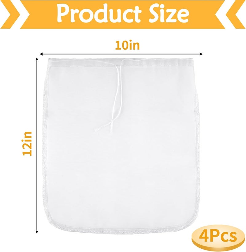 Mkobon 4 Pcs 10" x 12" Nut Milk Bag, Fine Mesh Nylon Cheese Cloth Bag for Straining, Reusable Strainer Bags for Almond Milk, Yogurt, Juice, Cheese Making, Cold Brew Coffee, Beer Tea - Image 2