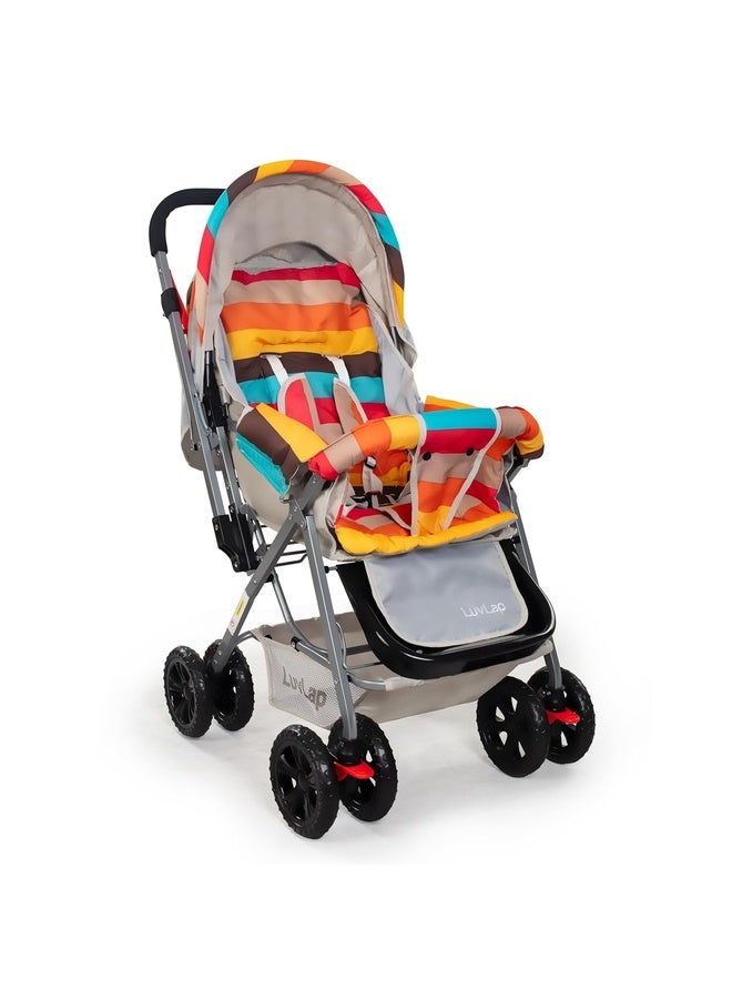 Luvlap Sunshine Baby Stroller/Pram for 0 to 3 Years, New Born/Toddler/Kid, 5 Point Safety Harness, Adjustable backrest, 360° Swivel Wheel, Large Storage Basket, Reversible Handlebar (Stripes) - Image 1