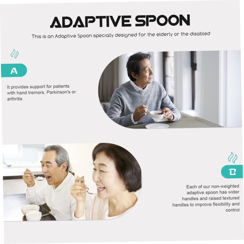 2Pcs Adaptive Utensils Set For Seniors Ergonomic Handle Self Feeding Aids Silver - Image 4
