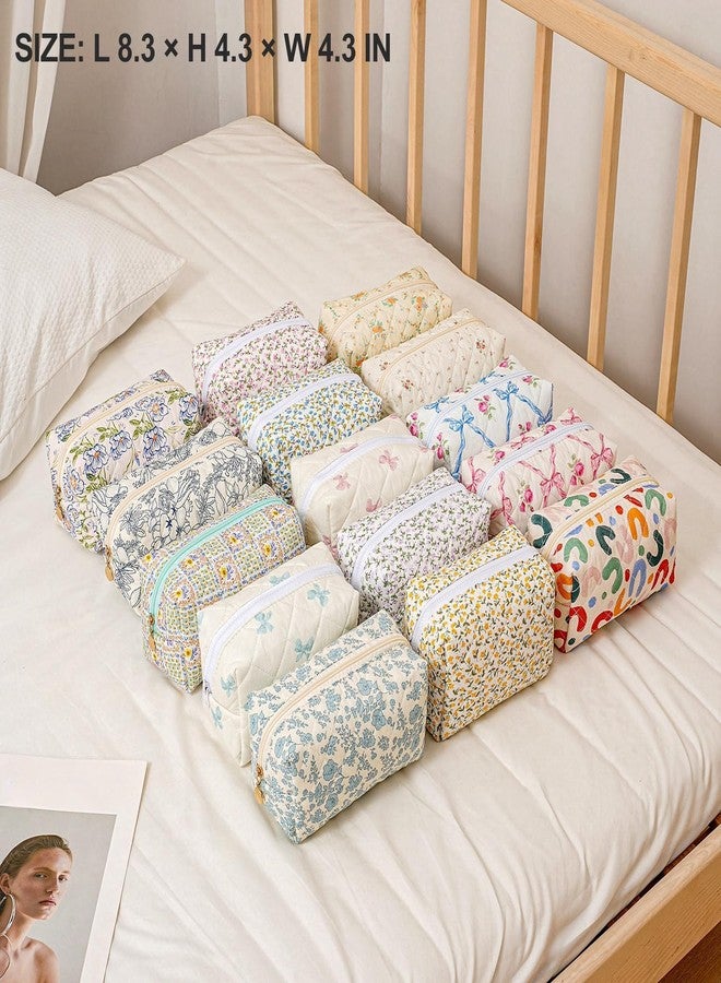 WHHJM Cute Floral Makeup Bag Small Cotton Quilted Cosmetic Bag, Aesthetic Essential Bag Toiletry Period Bag for Women Travel Accessories (Purple Flowers) - Image 3