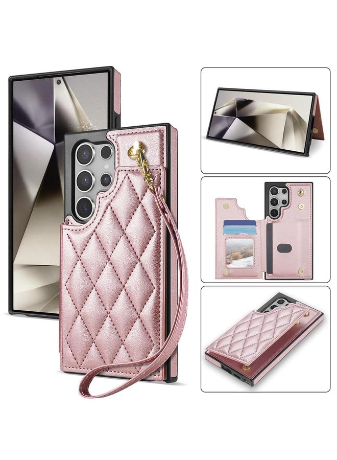 S-TOP Case For Samsung Galaxy S25 Ultra 5G Rhombic Dual Buckle Card Slots Phone Case with Lanyard - Image 1